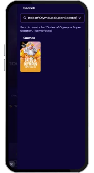 Recherche du jeu Gates of Olympus Super Scatter dans le catalogue du casino